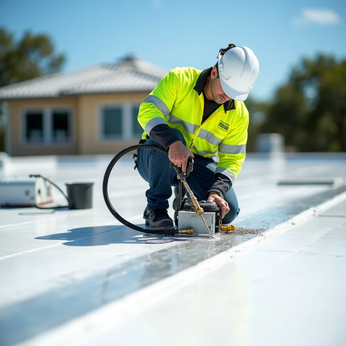 Low-slope modified bitumen and TPO flat roof repair on Clearwater Florida room