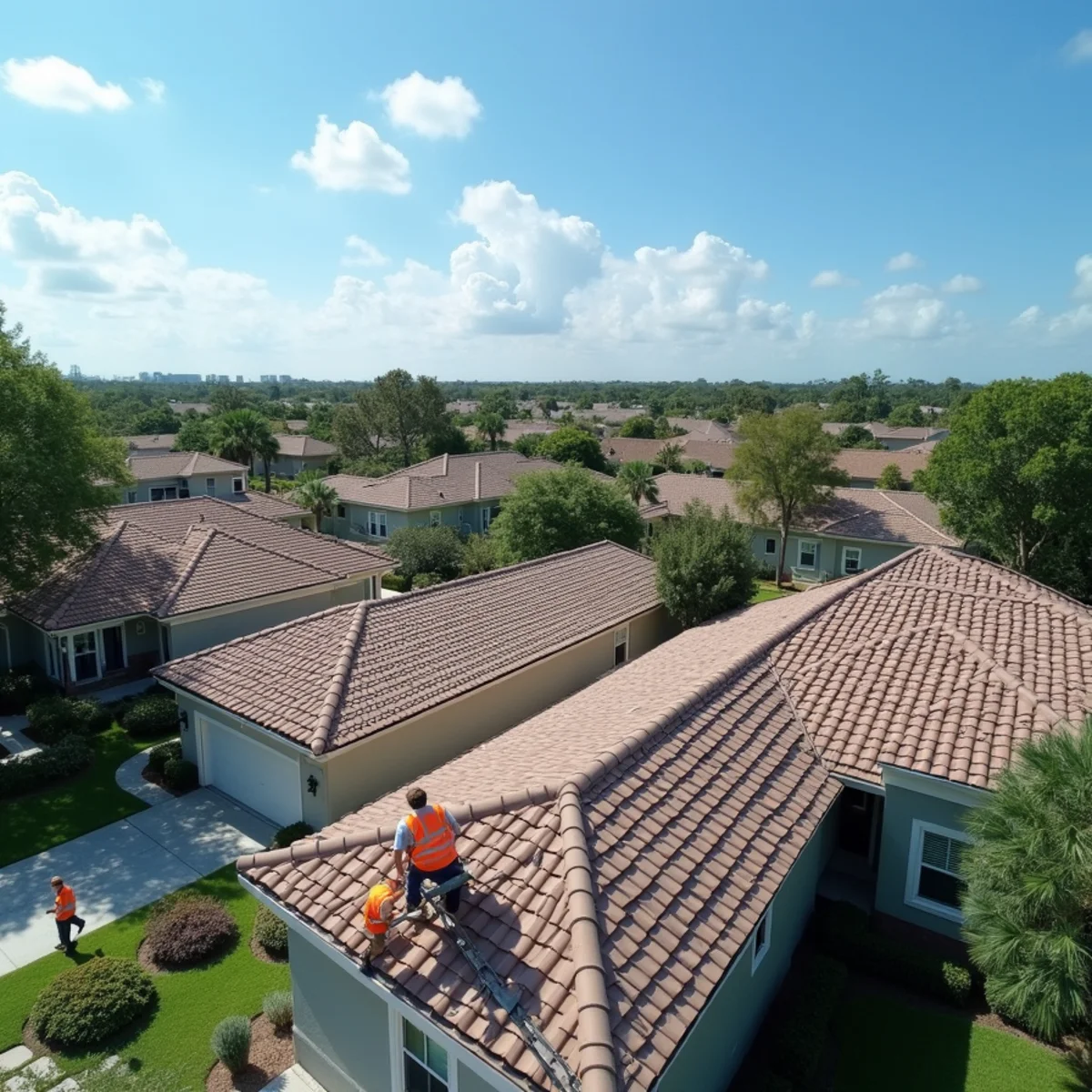 Clearwater neighborhood with concrete tile and shingle roofs under Florida sun